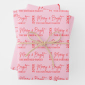 2025年と明モダンるい赤メリーピンクのクリスマス ラッピングペーパーシート (インサイチュ)