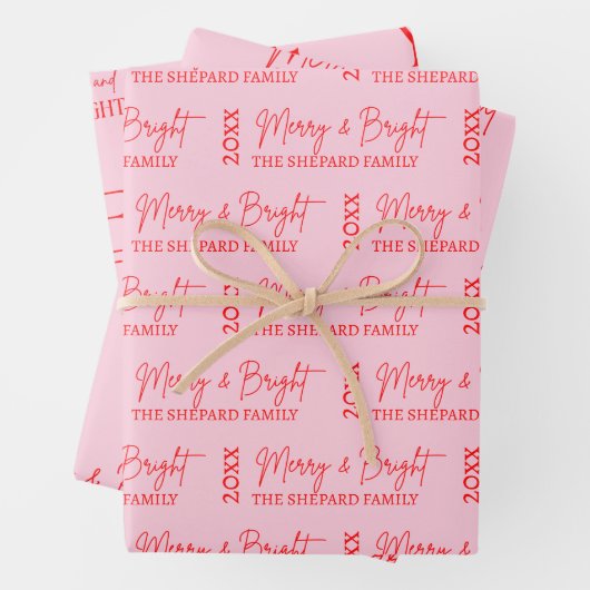 2025年と明モダンるい赤メリーピンクのクリスマス ラッピングペーパーシート (インサイチュ)