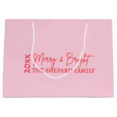 2025年と明モダンるい赤メリーピンクのクリスマス ラージペーパーバッグ (正面)