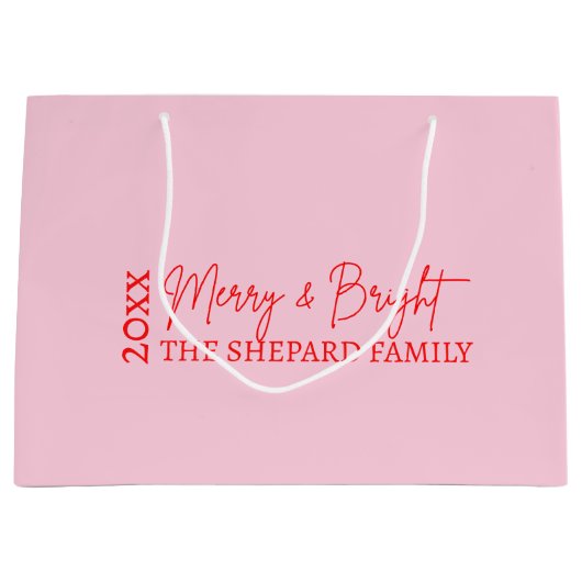 2025年と明モダンるい赤メリーピンクのクリスマス ラージペーパーバッグ (正面)