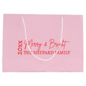 2025年と明モダンるい赤メリーピンクのクリスマス ラージペーパーバッグ (裏面)