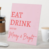 2025年と明モダンるい赤メリーピンクのクリスマス 台座サイン (インサイチュ)