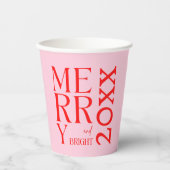 2025年と明モダンるい赤メリーピンクのクリスマス 紙コップ (正面)