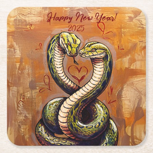 2025年のお正月の恋の願い スクエアペーパーコースター (正面)