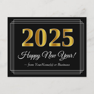 2025年のお正月 – ,ファンシー豪華でフェイク金ゴールド ポストカード