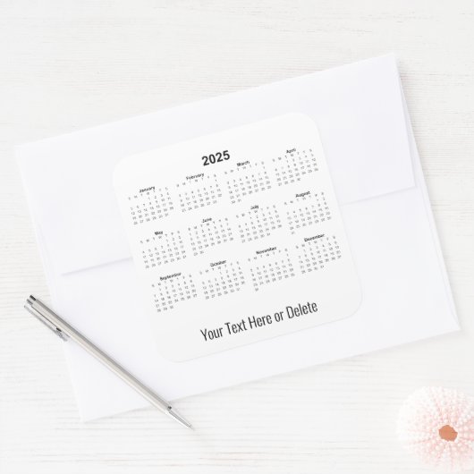 2025年のカスタム文字の月次最下位カレンダー スクエアシール (封筒)