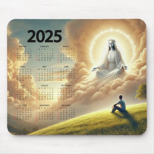 2025年のカレンダーを見守る神 マウスパッド (正面)