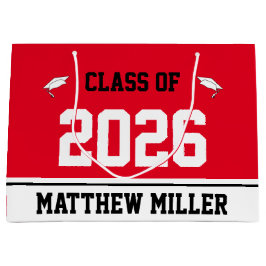 2025年のクラスとテンプレート上の名前赤と白 ラージペーパーバッグ