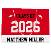 2025年のクラスとテンプレート上の名前赤と白 ラージペーパーバッグ (裏面)