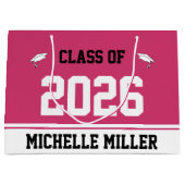 2025年のクラスとマゼンタとホワイトのテンプレートの名前 ラージペーパーバッグ (正面)