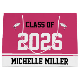 2025年のクラスとマゼンタとホワイトのテンプレートの名前 ラージペーパーバッグ