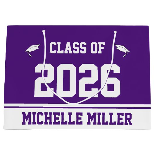 2025年のクラスと紫と白王室のの名前 ラージペーパーバッグ (正面)