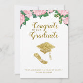 2025年のクラスのピンクの白と金ゴールド写真の卒業 案内状 (裏面)