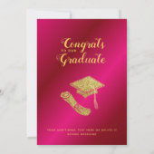 2025年のクラスのホットピンクと金ゴールド写真卒業 案内状 (裏面)