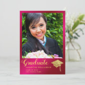 2025年のクラスのホットピンクと金ゴールド写真卒業 案内状 (スタンド正面)