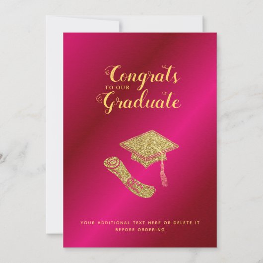 2025年のクラスのホットピンクと金ゴールド写真卒業 案内状 (裏面)