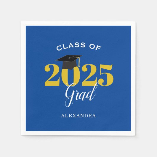 2025年のクラスシンプルブルー金ゴールド紙プラン スタンダードカクテルナプキン (正面)