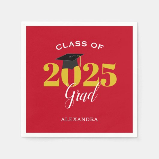 2025年のクラスシンプル赤と金ゴールド スタンダードカクテルナプキン (正面)