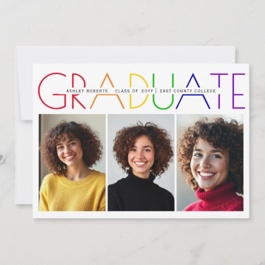 2025年のクラス卒業レインボーフォトコラージュ 招待状 (正面)