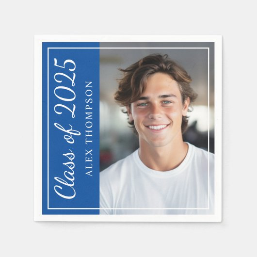 2025年のクラス王室のブルー卒業会写真 スタンダードカクテルナプキン (正面)