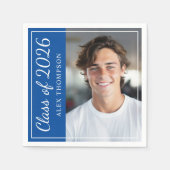 2025年のクラス王室のブルー卒業会写真 スタンダードカクテルナプキン (正面)