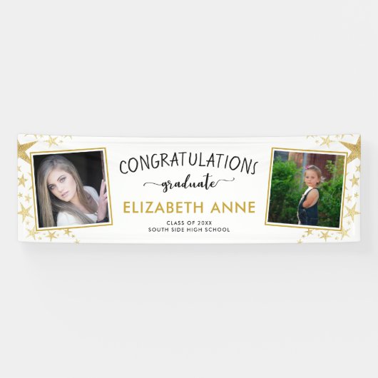 2025年のクラス金ゴールドスター2枚の写真卒業 横断幕 (横)