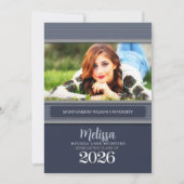 2025年のクラス青いピンストライプ写真の卒業 招待状 (正面)