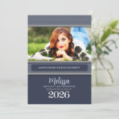 2025年のクラス青いピンストライプ写真の卒業 招待状 (スタンド正面)