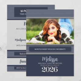 2025年のクラス青いピンストライプ写真の卒業 招待状
