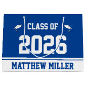 2025年のクラス&グラッドの名前深いブルーとホワイト ラージペーパーバッグ (正面)