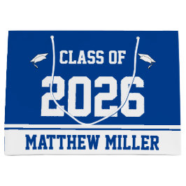 2025年のクラス&グラッドの名前深いブルーとホワイト ラージペーパーバッグ
