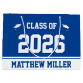 2025年のクラス&グラッドの名前深いブルーとホワイト ラージペーパーバッグ (裏面)