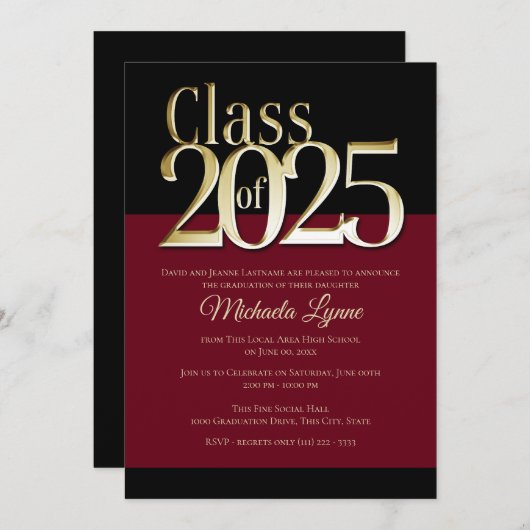 2025年のクラスBurgundyと金ゴールドグラード招待状 招待状 (正面/裏面)