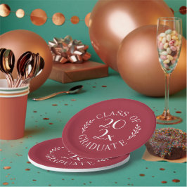 2025年のクラスChic Burgundy White Graduation Party ペーパープレート