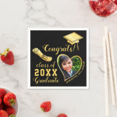 2025年のクラスGrad Photo Blackと金ゴールド卒業 スタンダードカクテルナプキン (インサイチュ)