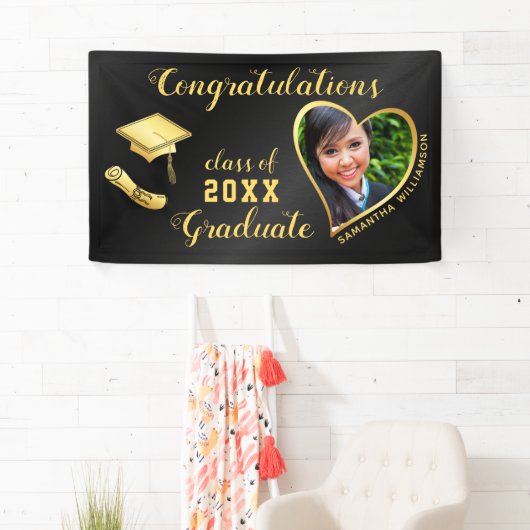 2025年のクラスGrad Photo Blackと金ゴールド卒業 横断幕 (インサイチュ)