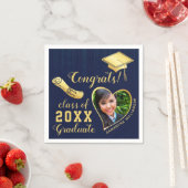 2025年のクラスNavy Blueと金ゴールド卒業写真 スタンダードカクテルナプキン (インサイチュ)