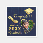 2025年のクラスNavy Blueと金ゴールド卒業写真 スタンダードカクテルナプキン (正面)