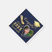 2025年のクラスNavy Blueと金ゴールド卒業写真 スタンダードカクテルナプキン (角)