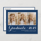 2025年のクラスNavy Blueフォトコラージュ卒業 案内ポストカード (正面/裏面)