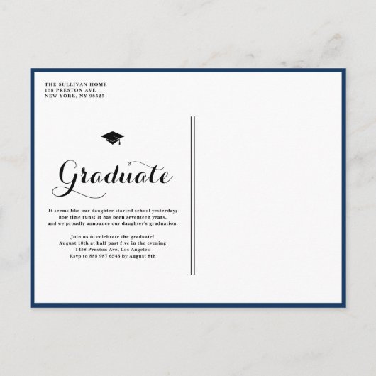 2025年のクラスNavy Blueフォトコラージュ卒業 案内ポストカード (裏面)