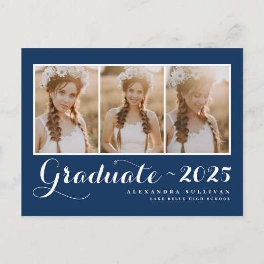 2025年のクラスNavy Blueフォトコラージュ卒業 案内ポストカード (正面)