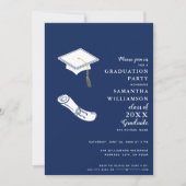 2025年のクラスNavy Blue and White Photo Graduation 招待状 (正面)