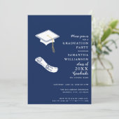 2025年のクラスNavy Blue and White Photo Graduation 招待状 (スタンド正面)