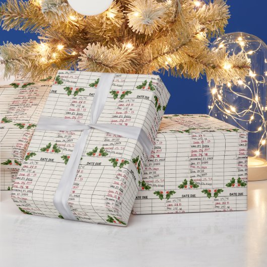 2025年のクリスマスのための古い図書館カード ラッピングペーパー (クリスマス)