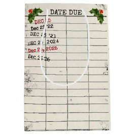 2025年のクリスマス 古い図書カード ミディアムペーパーバッグ