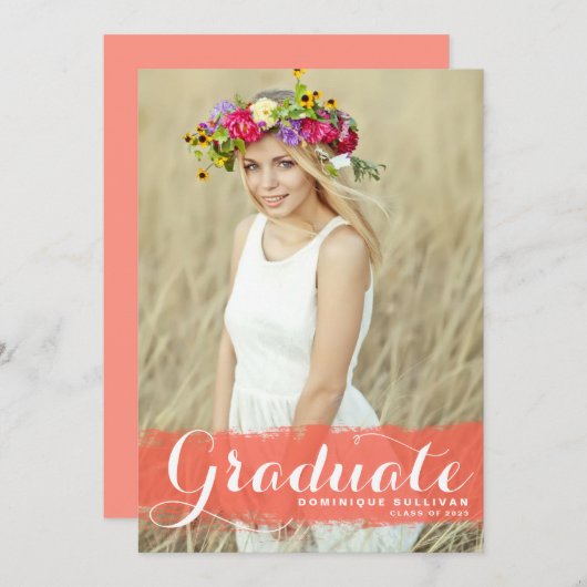 2025年のコーラルウォーターのカラークラス写真卒業 案内状 (正面/裏面)