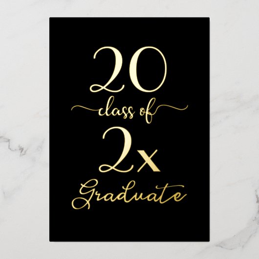 2025年のシッククラス大学院ブラック&金ゴールド 箔招待状 (正面)