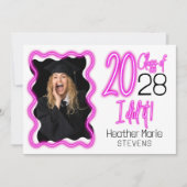 2025年のネオンピンクグロークラス写真卒業 招待状 (正面)