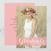 2025年のピンクウォーターカラークラス写真卒業 案内状 (正面/裏面)